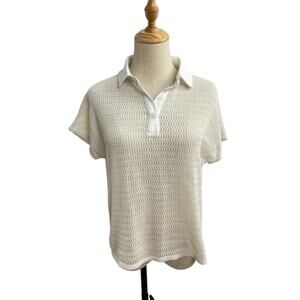 NWT Tru Self Sheer Loose Knit Dolman Sleeve Half Button Top with Collar, Size M